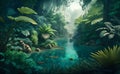 Jungle landscape with flowing turquoise water of Erawan cascade waterfall at deep tropical rain forest Royalty Free Stock Photo