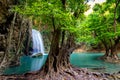 Erawan cascade waterfall at deep tropical rain forest Royalty Free Stock Photo