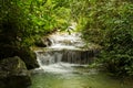 Jungle landscape with flowing turquoise water of Erawan cascade waterfall Royalty Free Stock Photo