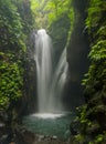 Jungle landscape with flowing turquoise water of waterfall at deep tropical rain forest. Royalty Free Stock Photo