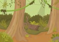 Jungle landscape with trees and lianas. Vector colorful cartoon background. Illustration for kids. Royalty Free Stock Photo