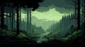 Vibrant Monsoon Forest: Bold Graphic Illustration With Retro 8-bit Style