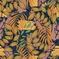 Jungle leaf seamless vector floral pattern background. Trendy summer Hawaii print. Vector design. Jungle print. Floral