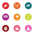 Jungle life icons set, flat style