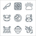jungle line icons. linear set. quality vector line set such as berries, hat, waterfall, aborigin, no cutting, hippopotamus,