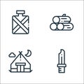 jungle line icons. linear set. quality vector line set such as knife, camping tent, wood