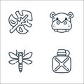 Jungle line icons. linear set. quality vector line set such as canteen, dragonfly, hippopotamus