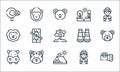 Jungle line icons. linear set. quality vector line set such as flashlight, camping tent, hippopotamus, explorer, jaguar, lion,