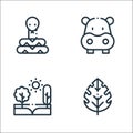 Jungle line icons. linear set. quality vector line set such as leaf, trees, hippopotamus