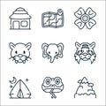 jungle line icons. linear set. quality vector line set such as mountain, snake, camping tent, tiger, elephant, panther, flower,