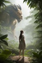 Jungle Majesty: The Girl and the Leaf-Maned Lion