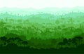 Jungle mountains panorama. Vector illustration. Forest to the horizon. Silhouette landscape. Long away.