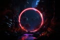 Jungle at night 3D rendering features neon circles in foliage