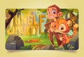Jungle party banner with cute monkey and tiger