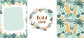 Jungle party cards set. Wild party invitation template. Wild birthday banners collection. Tropical birthday party invite