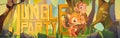 Jungle party cartoon banner funny monkey and tiger