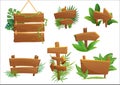 Jungle rainforest wood sign with tropical leaves with space for text. Cartoon game vector illustration. Royalty Free Stock Photo