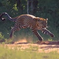 Jungle sprint Action shot of a leopard running in the forest