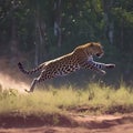 Jungle sprint Action shot of a leopard running in the forest