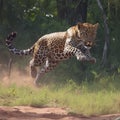 Jungle sprint Action shot of a leopard running in the forest