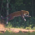 Jungle sprint Action shot of a leopard running in the forest