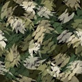 Jungle style camouflage seamless pattern print. Shapes of foliage and branches