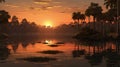 Jungle Sunset: Serene Lake In A Tropical Rainforest