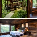 Jungle Treehouse Hideaway: A treehouse bedroom with a canopy bed, rustic wood walls, and jungle-inspired decor1, Generative AI