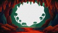 Jungle vector landscape. Cave landscape with an underground red river and forest. Vector illustration in flat cartoon