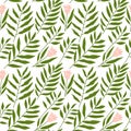 Jungle vector pattern with tropical leaves and flowers.Trendy summer print. Exotic seamless background. Hand drawn flat Royalty Free Stock Photo