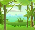 Jungle vines. Dense thickets. View from the forest. Southern Rural Scenery. Tropical forest panorama. Illustration in