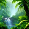 Jungle waterfall. Picturesque river in tropical forest. Water falls in lake. Royalty Free Stock Photo
