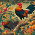 Junglefowl colourful painting on canvas