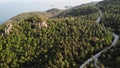 Jungles and mountains of tropical island. Drone view of green jungles and huge boulders on volcanic rocky terrain of Koh Tao Royalty Free Stock Photo