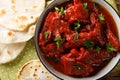 Jungli Laal Maas -A famous dish from Rajasthan - fiery hot mutton dish close-up. Horizontal top view Royalty Free Stock Photo