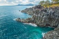 Jungmun Daepo coast with columnar joints at Jeju Island, South K Royalty Free Stock Photo