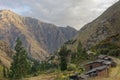 Junin landscape with small mountain village and blue sky, peru