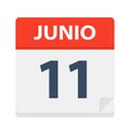 Junio 11 - Calendar Icon - June 11. Vector illustration of Spanish Calendar Leaf