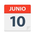 Junio 10 - Calendar Icon - June 10. Vector illustration of Spanish Calendar Leaf Royalty Free Stock Photo