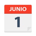 Junio 1 - Calendar Icon - June 1. Vector illustration of Spanish Calendar Leaf Royalty Free Stock Photo