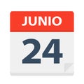 Junio 24 - Calendar Icon - June 24. Vector illustration of Spanish Calendar Leaf Royalty Free Stock Photo