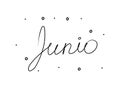 Junio phrase handwritten with a calligraphy brush. June in spanish. Modern brush calligraphy. Isolated word black