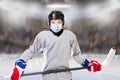 Junior Boy Ice Hockey Player Wearing Face Mask in New Normal After Covid-19