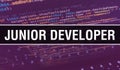 JUNIOR DEVELOPER with Digital java code text. JUNIOR DEVELOPER and Computer software coding vector concept. Programming coding Royalty Free Stock Photo