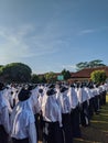 Junior high school students participated in a flag ceremony