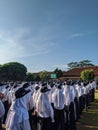 Junior high school students participated in a flag ceremony