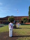 Junior high school students participated in a flag ceremony