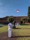 Junior high school students participated in a flag ceremony