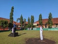 Junior high school students participated in a flag ceremony