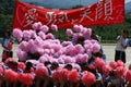 Junior high students in Japan perform cheer routine during sports day